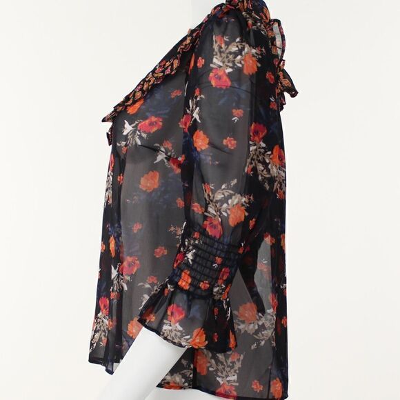 French Connection Utility Blue Women's Ella Rose Ruffle Top - Picture 3 of 5